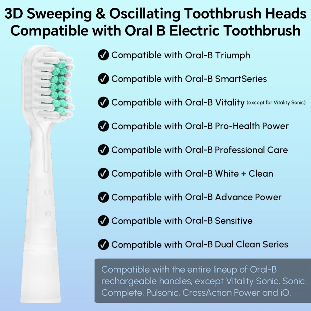오랄비 전동 칫솔 진동 및 음파 교체용 브러시 헤드와 호환, 1000 100용 칫솔 헤드