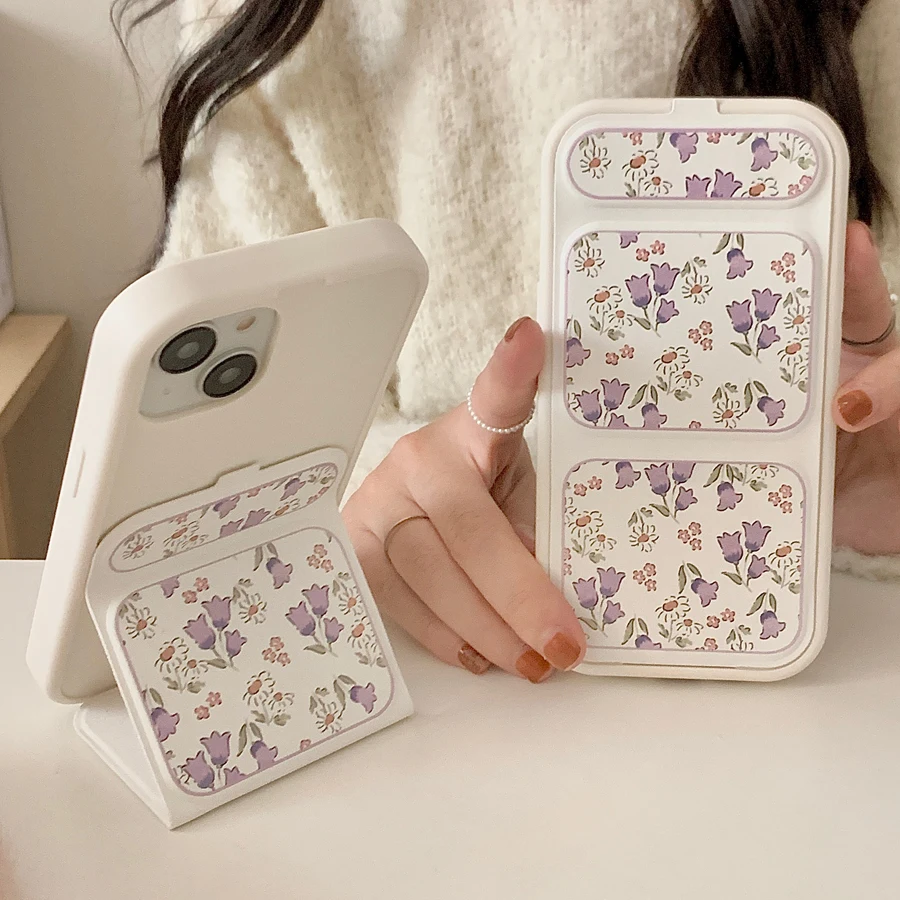 Charming Floral Leather Folding Stand Phone Case with Lens Protection