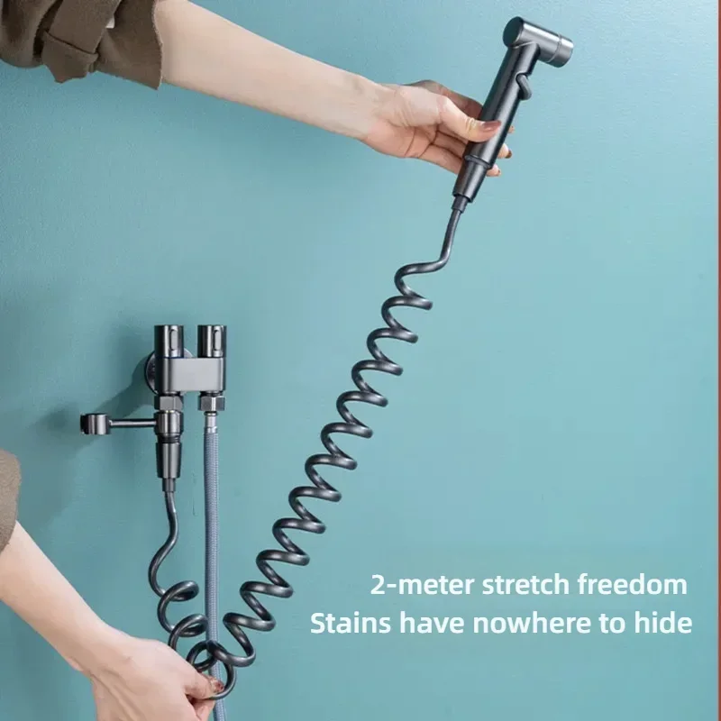 Zinc Alloy Angle Valve Wall Mount Toilet Bidet Sprayer Set One In Two Out Water Cleaning Sprayer for Bathroom Toilet Accessories