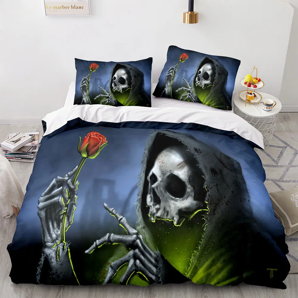 

Skull Duvet Cover Set Ultra Soft Skeleton Bones Comforter Cover Skull Red Floral Print Bedding Set 2/3pcs Polyester Quilt Cover