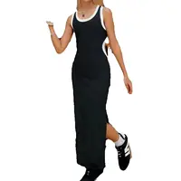 Robe décontractée, élégante et confortable pour enfants, sans manches, couleur unie, noir et blanc, col rond, jupe longue 6