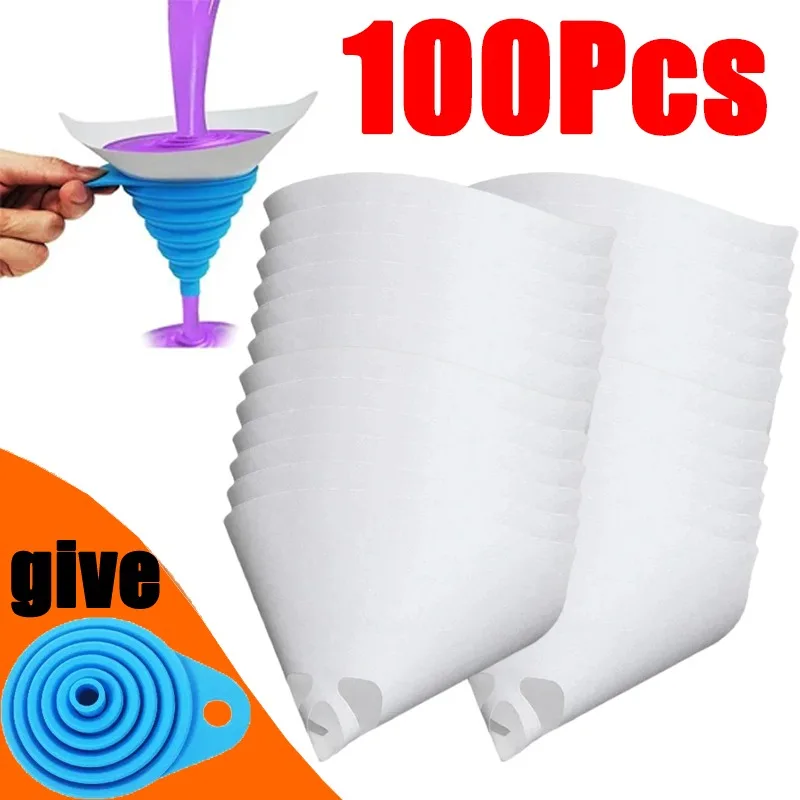 Paint Filter Paper 100pcs Purifying Straining Cup Funnel Disposable 100 Mesh Nylon Micron
