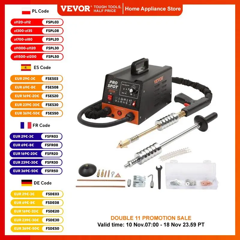 VEVOR Stud Welder Dent Repair Kit 3KW Spot Welder Dent Puller with 6 Welding Modes for Car, Truck, Motorcycle Repair