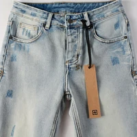 24FW KSUBI High Street Fashion Brand Light Blue Washed White Ripped Jeans American Men's Street Wear Stretch Slim Low-rise Jeans 2