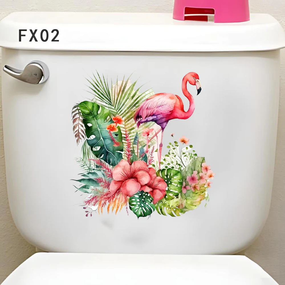 Funny Flamingo Toilet Sticker Bathroom Wall Toilet Cover Stickers Animal Wc Fun for Home Bathroom PVC