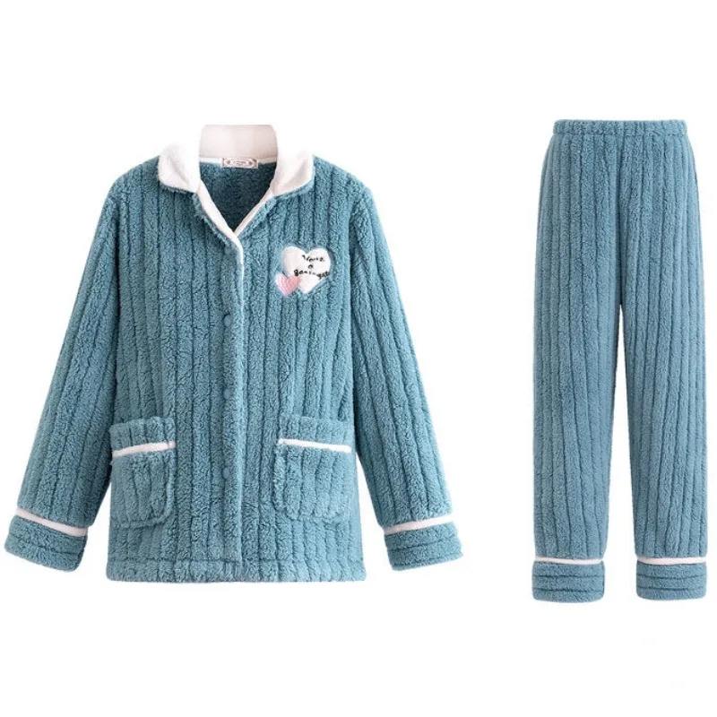 Woman Pajamas Winter Thickened Plus-size Loose Flannel Famale Warm Loungewear Coral Fleece Sweet Girl Sleepwear Ladies Pijamas