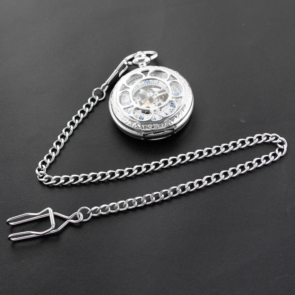 Pocket Watch Chain Watch Parts Luxury Silver Pocket Watch Chain 37.5cm All Stainless Steel Chain Vintage Antique Necklace Men Women Accessories