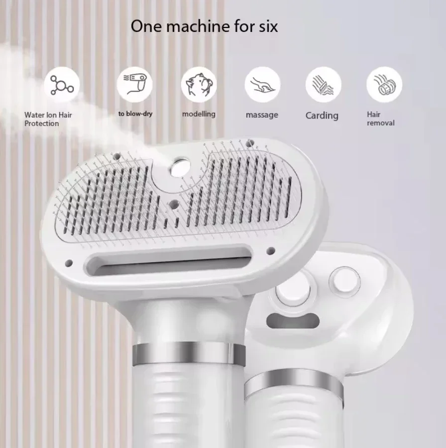 2-in-1 Pet Hair Dryer with Slicker Brush Grooming Tool For Cat Dog Brush Adjustable Temperature Professional Hair Removal Drying