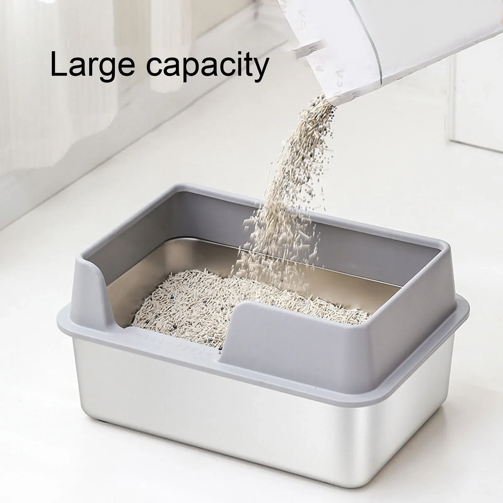 밀폐형 높은 측면의 고양이 화장실, 긁힘 방지, 청소 용이, 안전한 구조, 소형 및 중형 고양이용 스테인리스 스틸 고양이 화장실