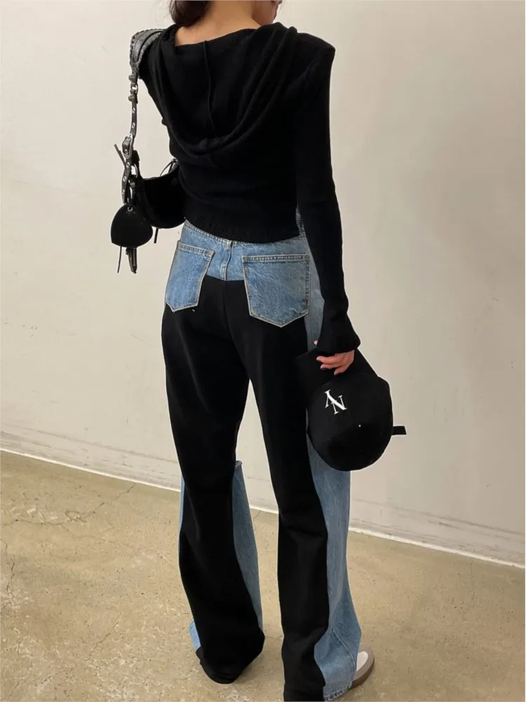 Autumn Winter Jeans Long Pant Women Hole Fashion Irregular Patchwork Ladies Trousers Korean High Waist Loose Woman Pants 2023