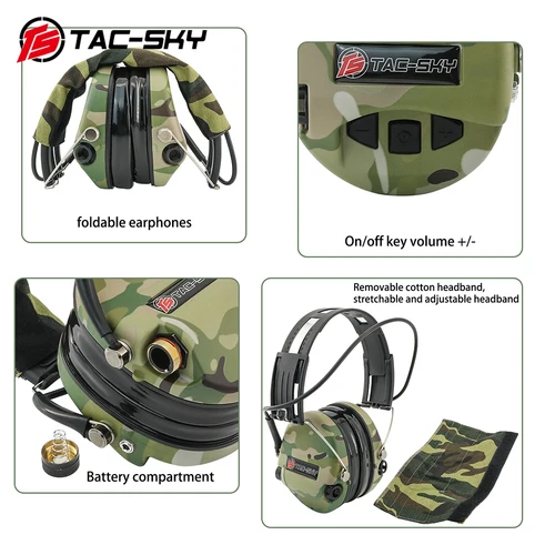TAC-SKY 전술 헤드셋 SORDIN IPSC 에어소프트 슈팅 헤드셋, 전자 청력 보호, 사격 사냥 귀마개 MC 5
