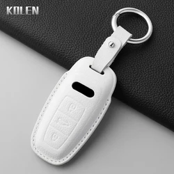 Premium Dermis Leather Car Key Case Cover - Luxurious Keychain Accessory (White Set2)
