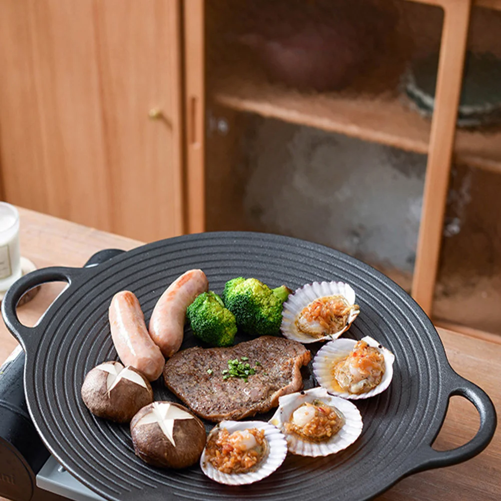 11.8/13.8/14.6 Inch Grill Pan with Handles Coating Frying Pan Non Stick Cast Iron Round Griddle for Indoor Or Outdoor Grilling