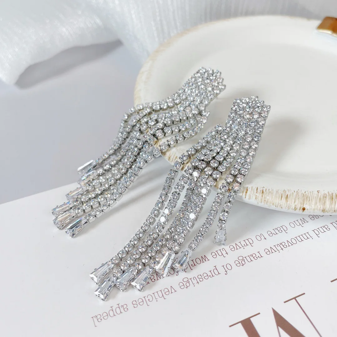 Bilincolor  Fashionable Light Luxury Colorful Zircon Temperament Smart Tassel Earrings for Women