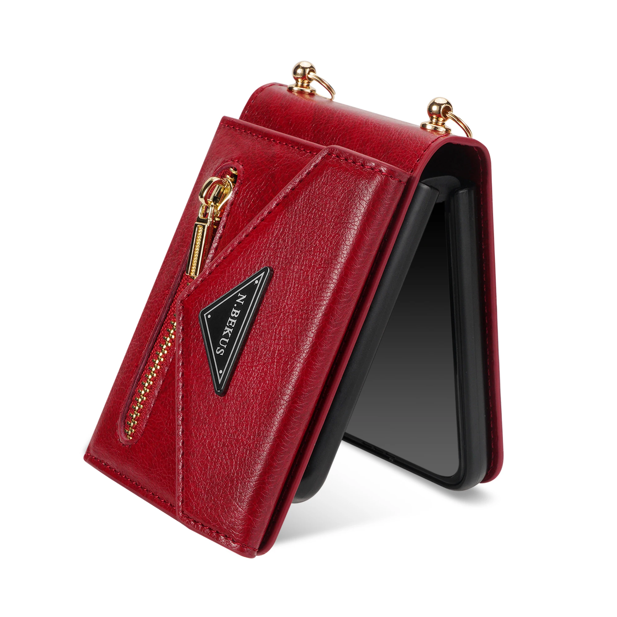 Elegant Crossbody Leather Wallet Phone Case with Card Slots and Lanyard Strap