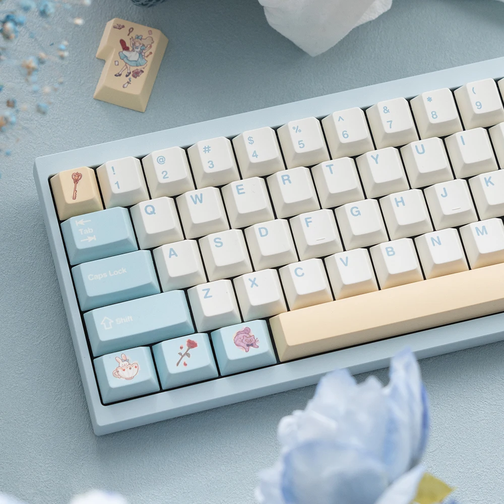 FBB 키캡 이상한 나라의 앨리스 PBT 승화 맞춤형 기계식 키보드 키 캡 귀여운 1.7mm 두께 DIY 선물 소녀 여성용