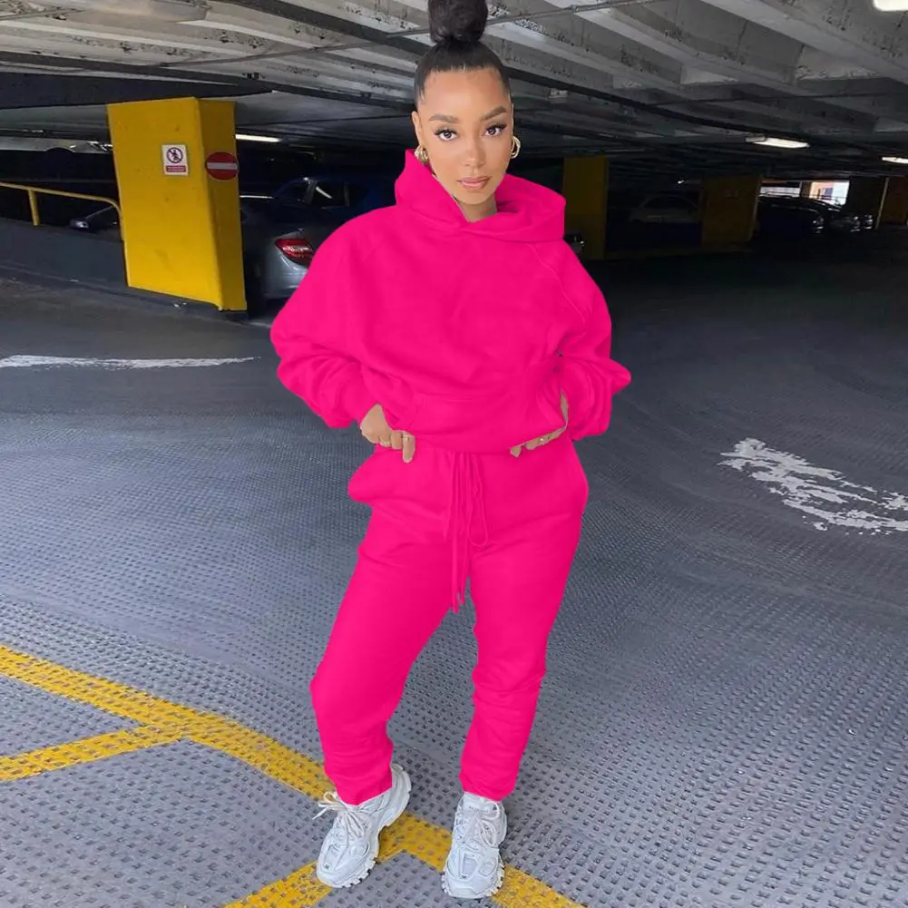 

Long Sleeves 2 Pcs/Set Stylish Sports Comfortable Winter Top Pants Suit Elastic Waist Women Tracksuit Soft for Home