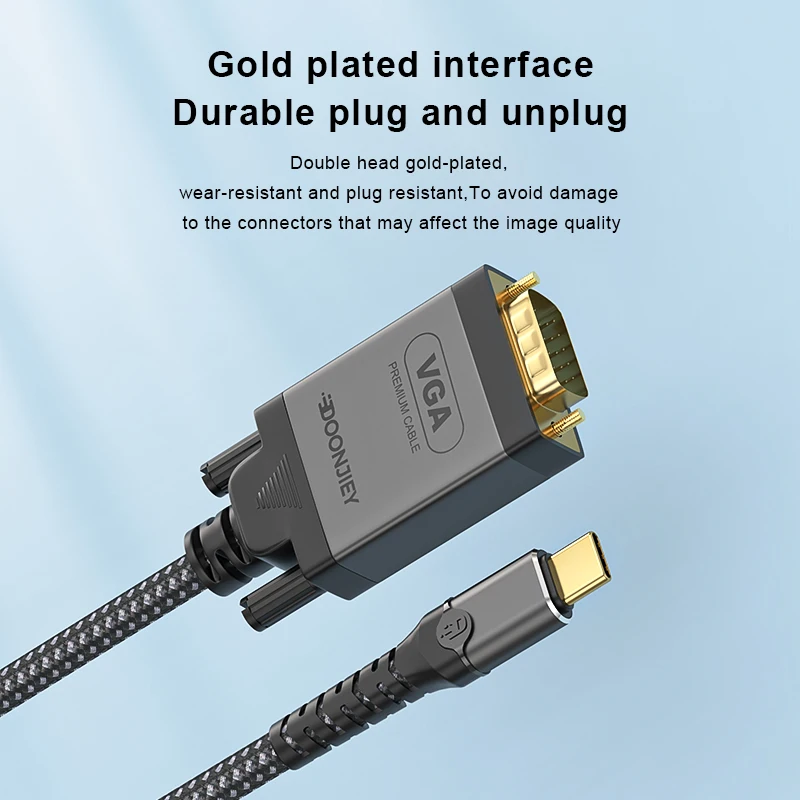2m USB C To VGA Cable HD1080P Type C Male to VGA Male Converter Adapter Gold-Plated Nylon Braid For iPhone Xiaomi Laptop Monitor usb cable vga cable adapter vga cable usb video converter