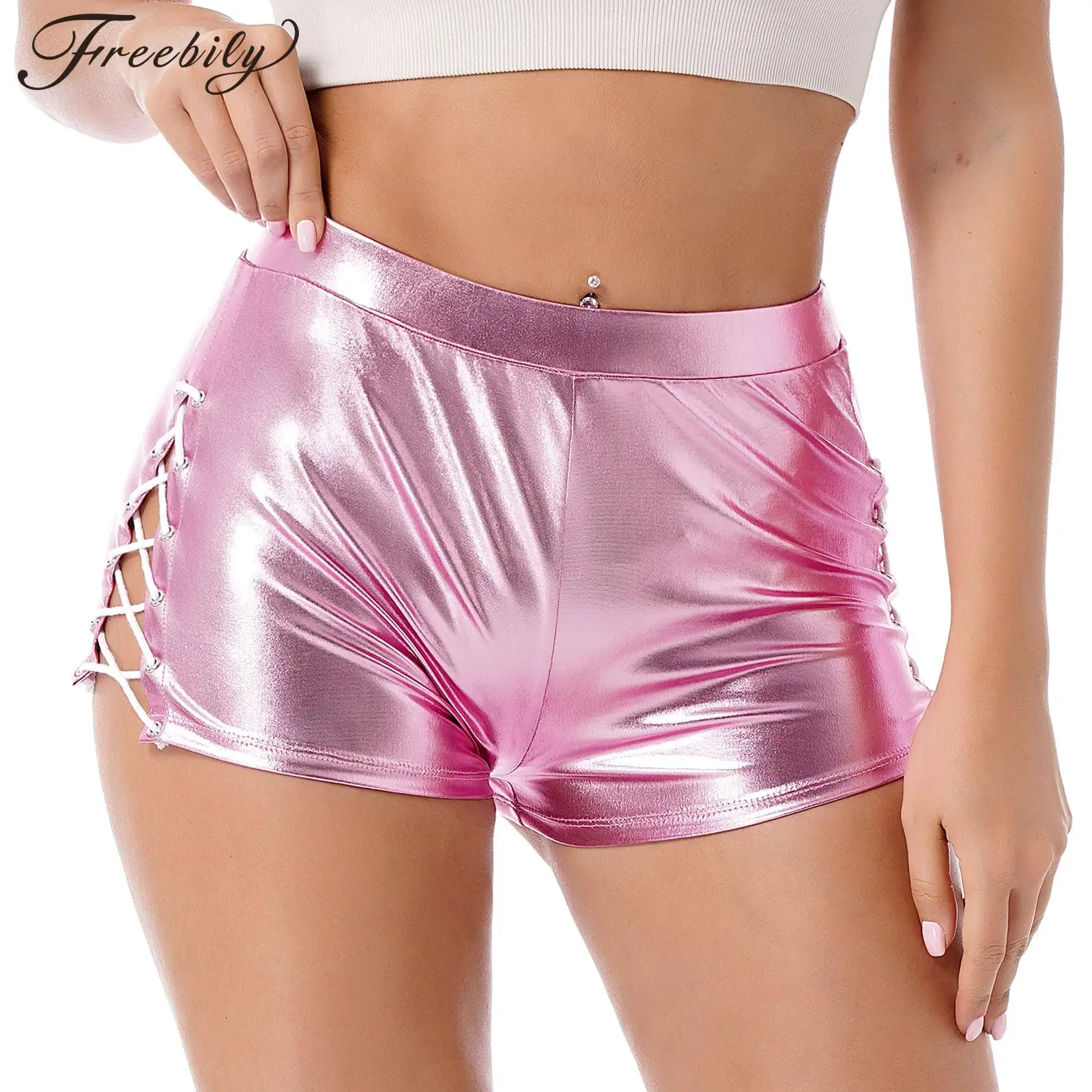 Women Shiny Metallic Dance Shorts Modern Jazz Dance Costume Elastic