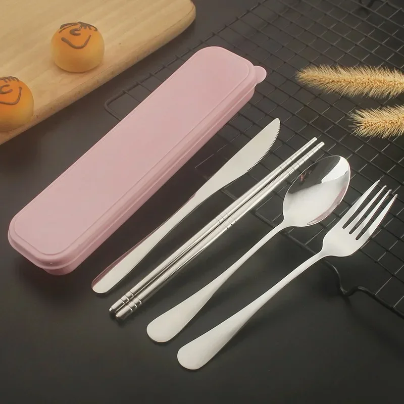 Portable Stainless Steel Cutlery Suit with Storage Box Chopstick Fork Spoon Knife Travel Tableware Set Camping Cutlery cutlery set western style cutlery set picnic cutlery set stainless steel cutlery set picnic tableware camping cutlery set