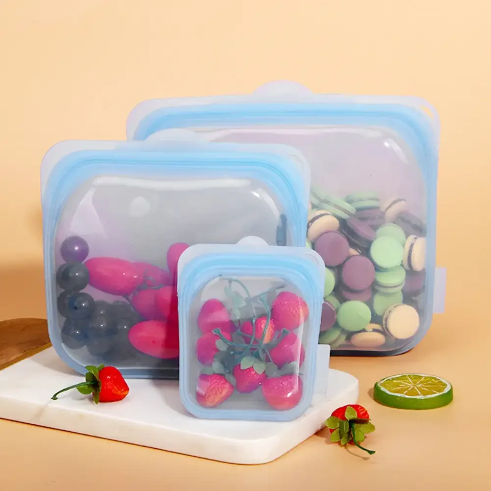 

Silicone Reusable Food Bag Freezer Food Container Heat Resistant Leakproof Fresh Keeping Bags Sub-packing Sealing Bags