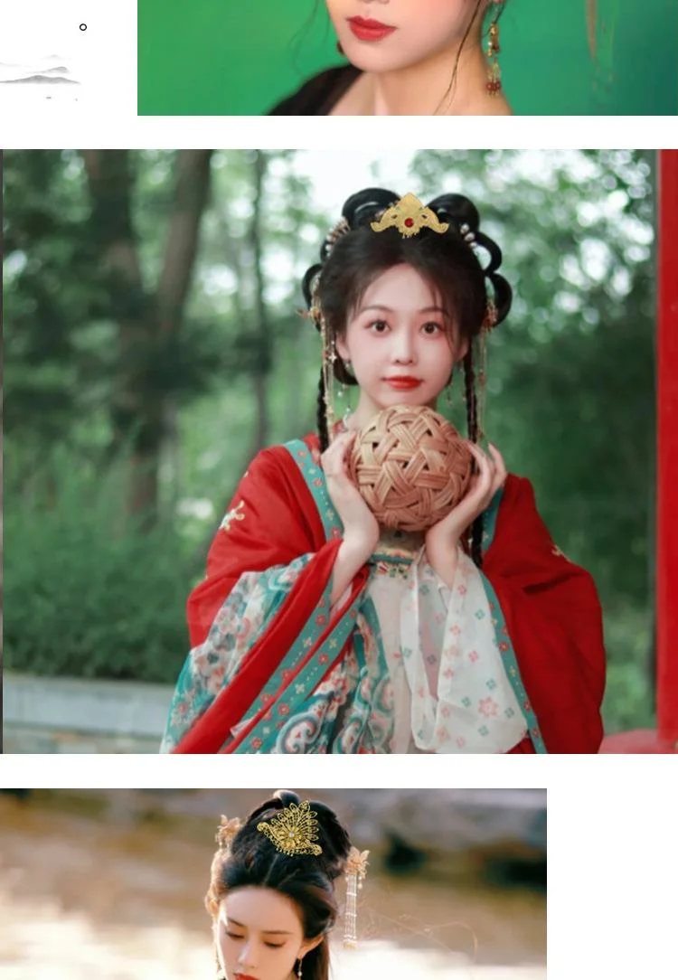 Coiffe dorée hanfu style ancien avec franges pour cheveux_voghion.com