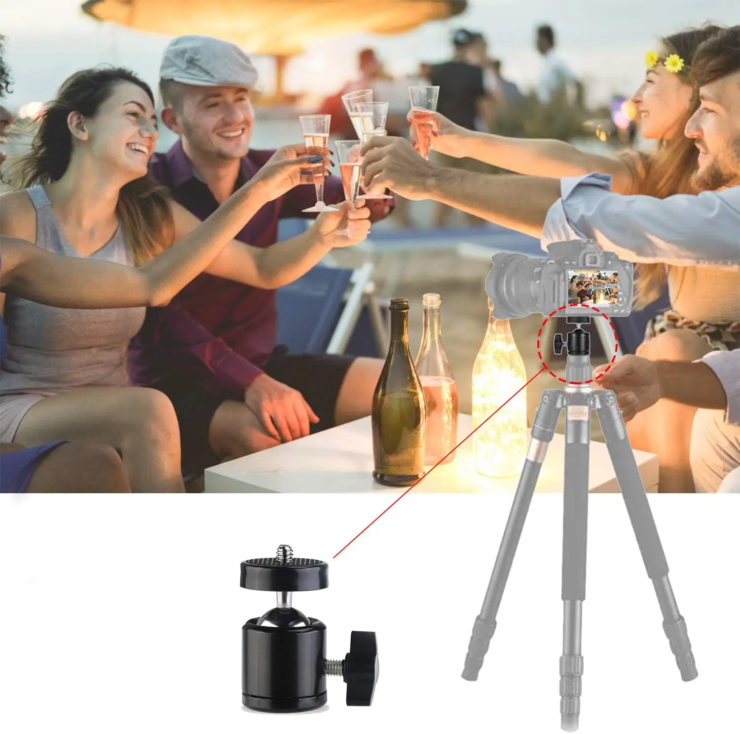 Universal 1/4" Ball Head Screw Tripod Mount 360 Rotating Mount Base Adapter for DSLR Camera Tripod Monopod Camcorder Light Stand