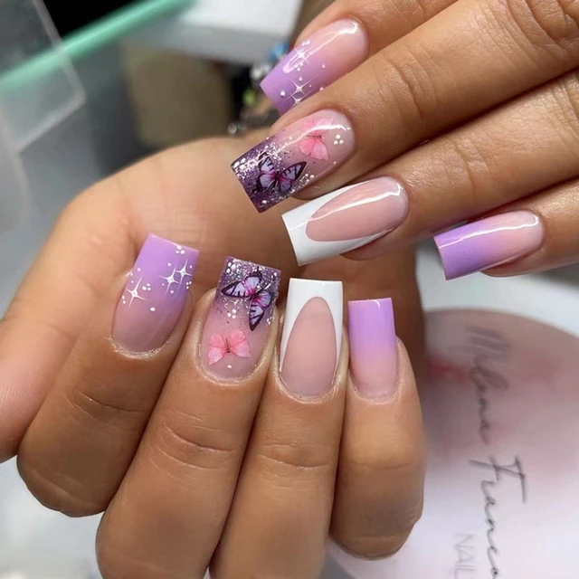 Borboleta Gradiente Cor Pressione as Unhas, Bailarina Caixão Unhas Falsas,  Glitter Wearable, Prego Falso Cobertura Completa, Ferramentas de Manicure  FDIY - AliExpress