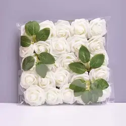 Enhanced Product Title:  
Elegant Simulated Rose with Stem and Leaves - Set of 25 Artificial Flowers (Milky White)