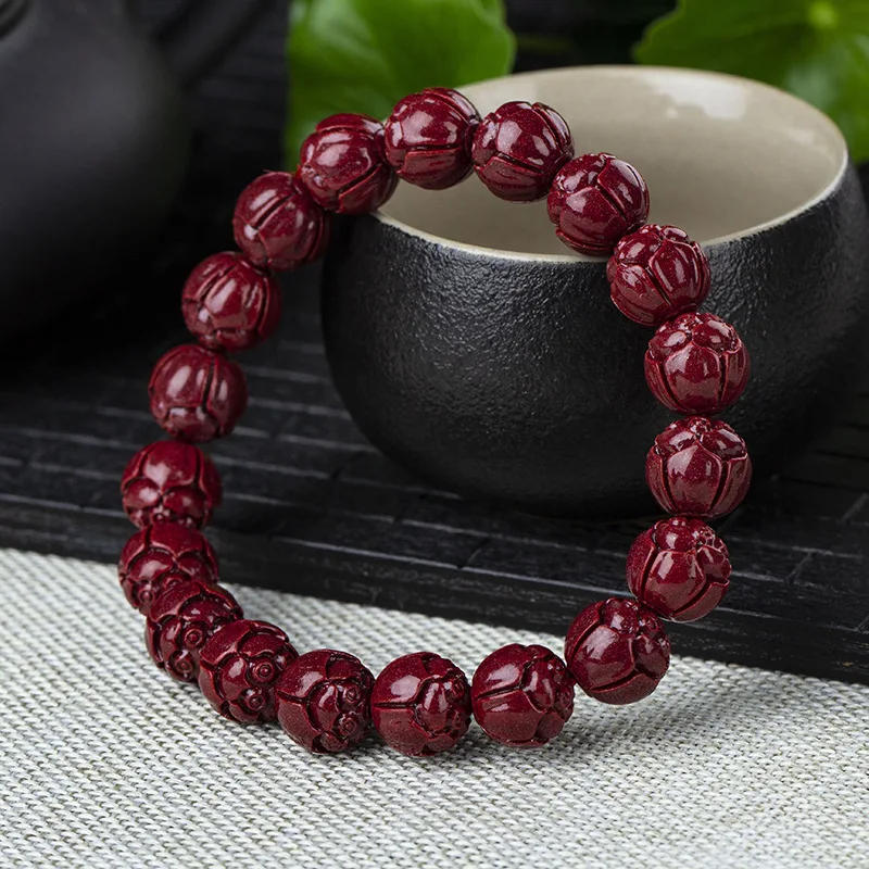 

Natural Cinnabar Purple Gold Lotus Single Loop Bracelet Exquisite Versatile Popular Bracelet
