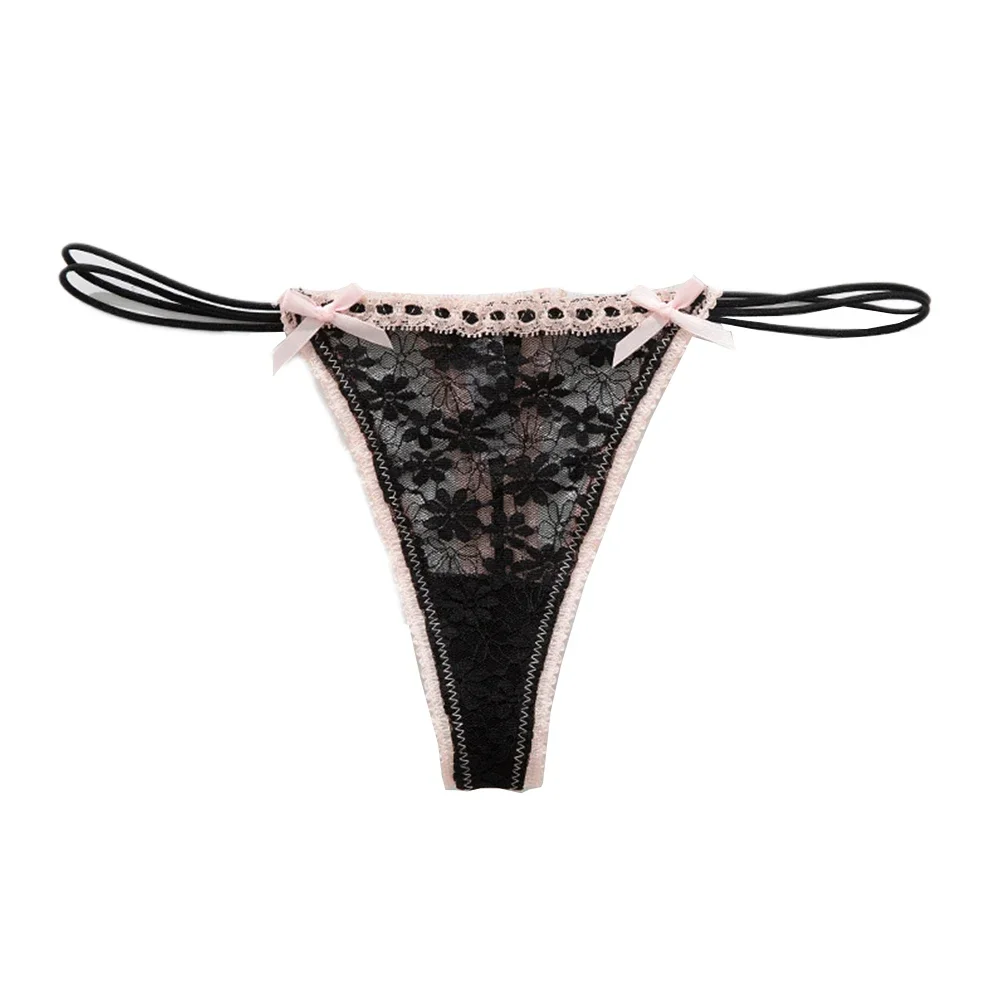 New Solid Color Lace Bow Low Waist Panties Women Daily Home Wear All Seasons Breathable Casual