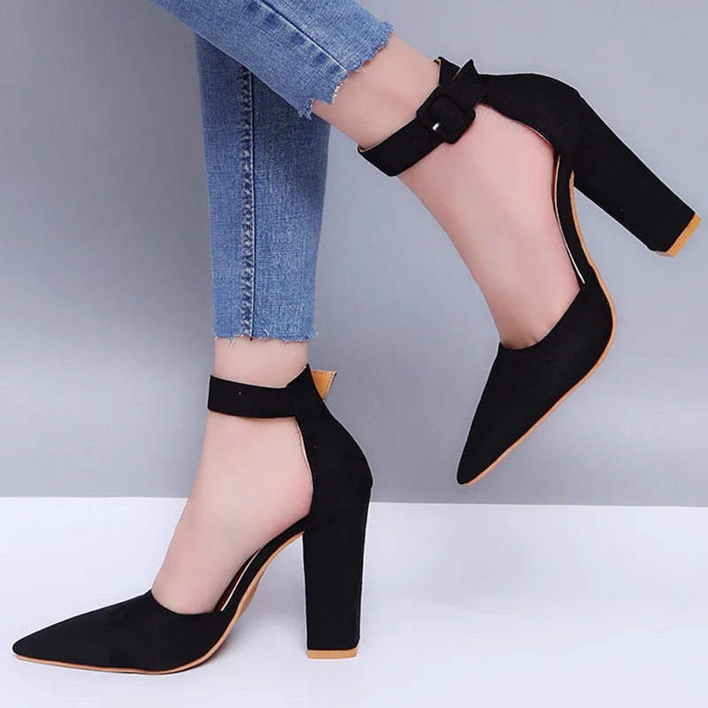 

Women Pumps Fashion Female Ankle Strap High Heels Sandals Mules Sexy Luxury Pointed Toe Red Pink 10cm Party Dress Ladies Shoes