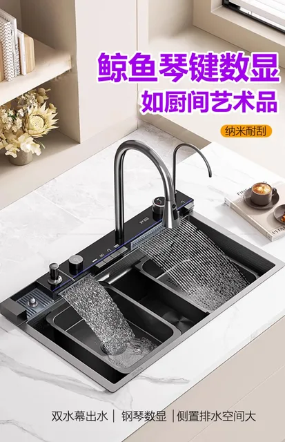 Évier de cuisine cascade grand évier simple 304 en acier inoxydable lave-vaisselle bassin à légumes domestique 1
