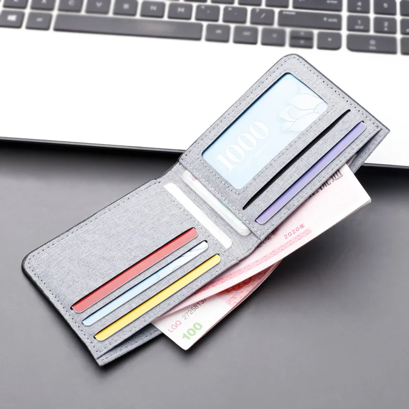 Men's Ultra-Thin Denim Canvas Wallet - Compact Horizontal Multi-Slot Card Organizer, Slim Front Pocket Cash Holder