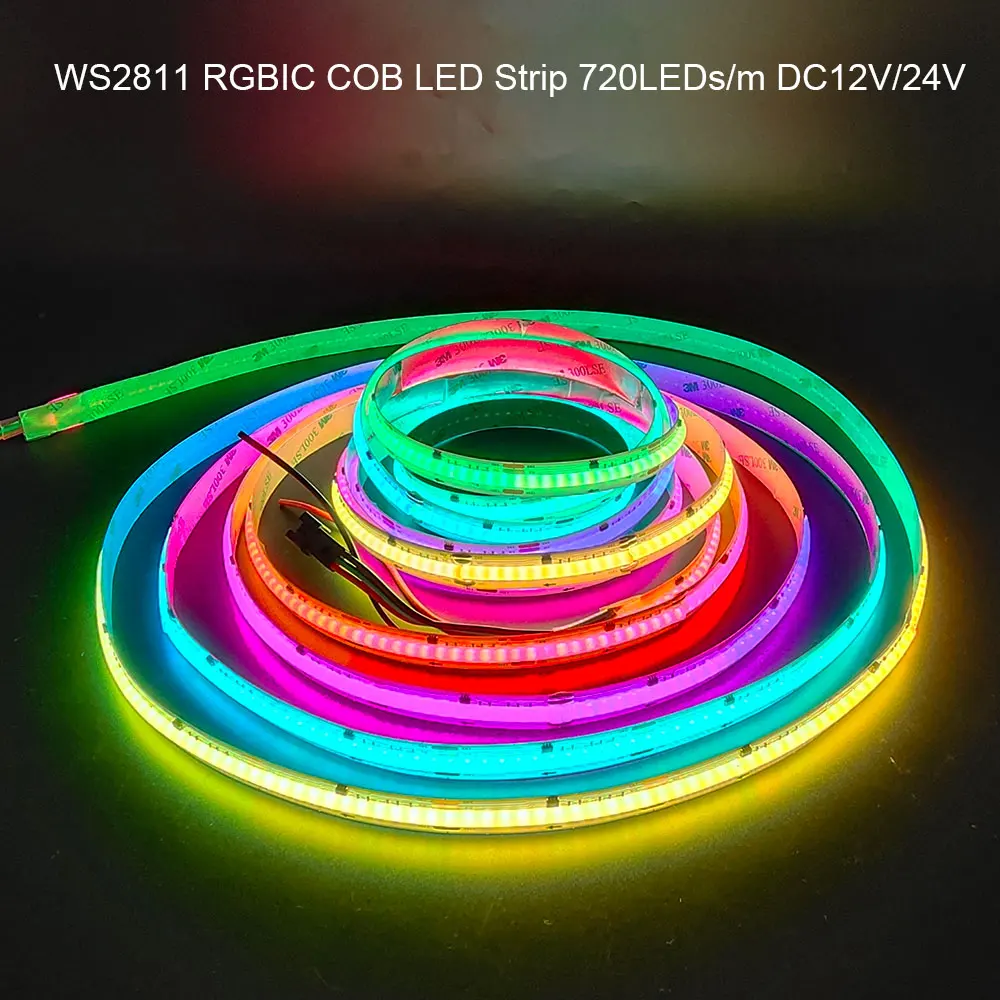 

DC12V/24V WS2811 COB RGBIC Pixel LED Strip 720LEDs/M RA90 FOB Smart Addressable RGB Full Dream Color Flexible Led Tape Light