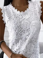 T-shirt vintage en dentelle pour femmes, mode estivale pour dames, Jacquard fibrCasual S-5XL Floral glacamisole Halter top 1