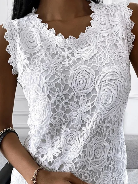 T-shirt vintage en dentelle pour femmes, mode estivale pour dames, Jacquard fibrCasual S-5XL Floral glacamisole Halter top 1