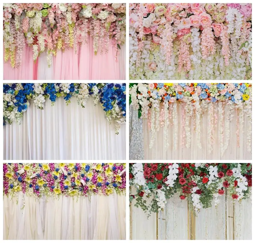 

Laeacco White Flowers Curtain Wedding Backdrop Reception Floral Wedding Shower Engagement Girls Portrait Photography Background