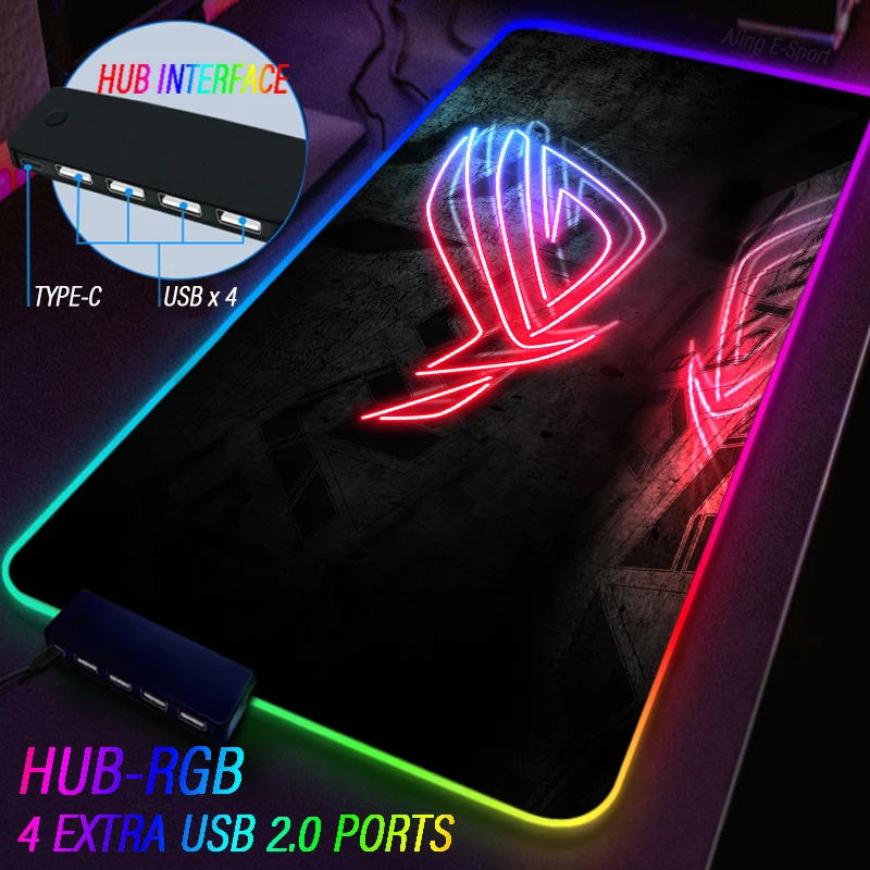 Extensão República dos Jogadores Tapete Rígido Tapete de Mesa Rog Tapete Antiderrapante Rgb Luminoso Usb tipo c Hub Tapete Personalizado - Imagem 3