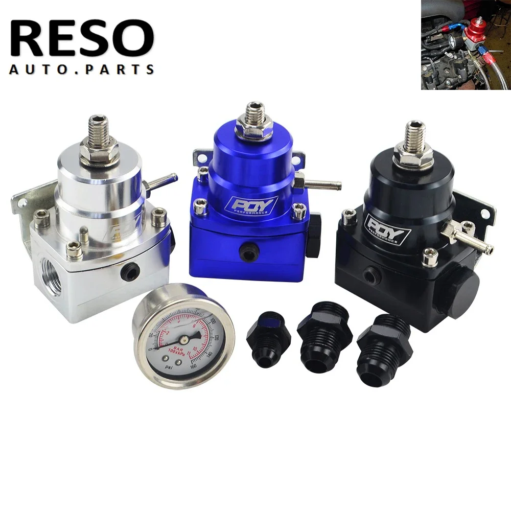 

RESO--AN8 Fuel Regulator With boost -8AN 8/8/6 EFI Fuel Pressure Regulator With Gauge