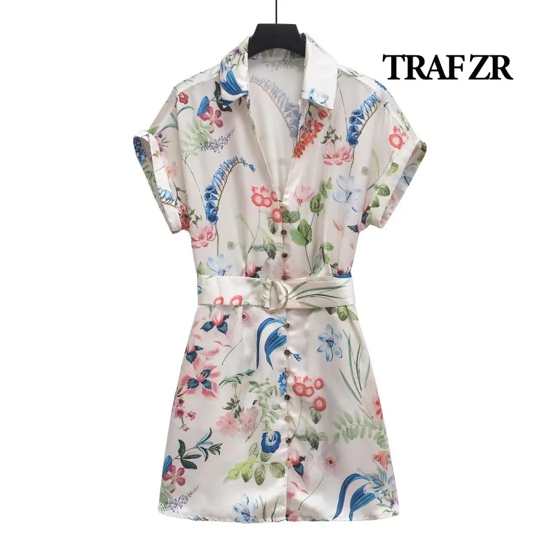 

TRAF ZR Fashion Summer Dresses 2024 Female Holiday Robe Vintage Woman Young Girls Elegant Party New Short Mini Women Beach Dress