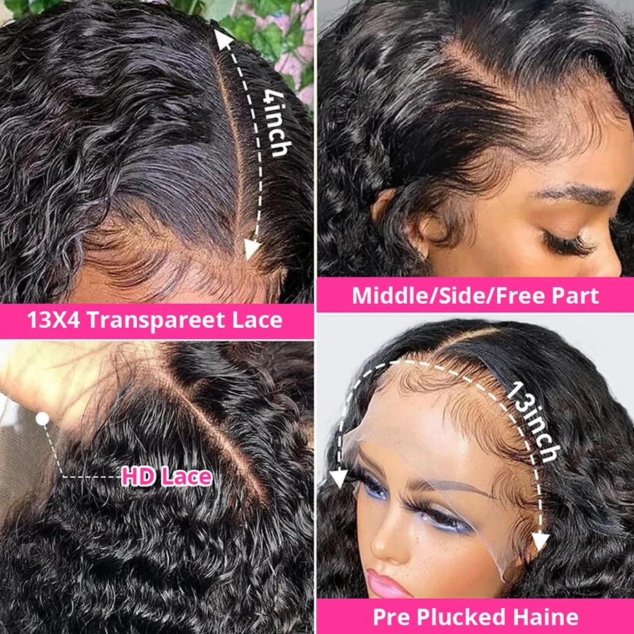 Human Hair Wig 30 32 Inch Deep Wave 13x4 Lace Front Human Hair Curly Glueless 13x6 HD Transparent Lace Frontal Wigs Brazilian For Women