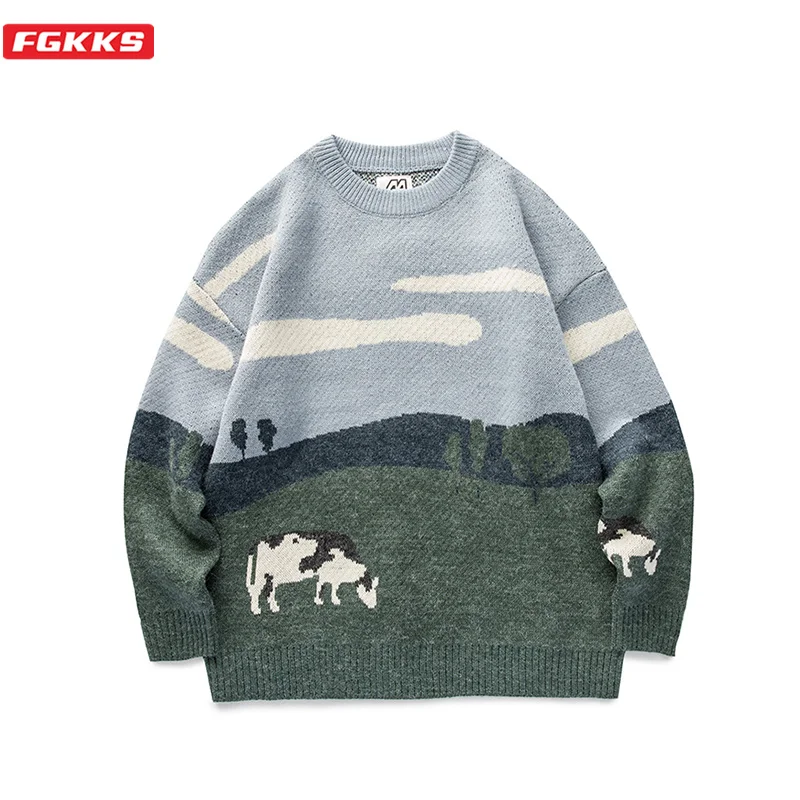 

Cows Winter Pullover Sweaters Mens O-Neck Korean Clothes Fashions Casual Harajuku Vintage Sweater Male