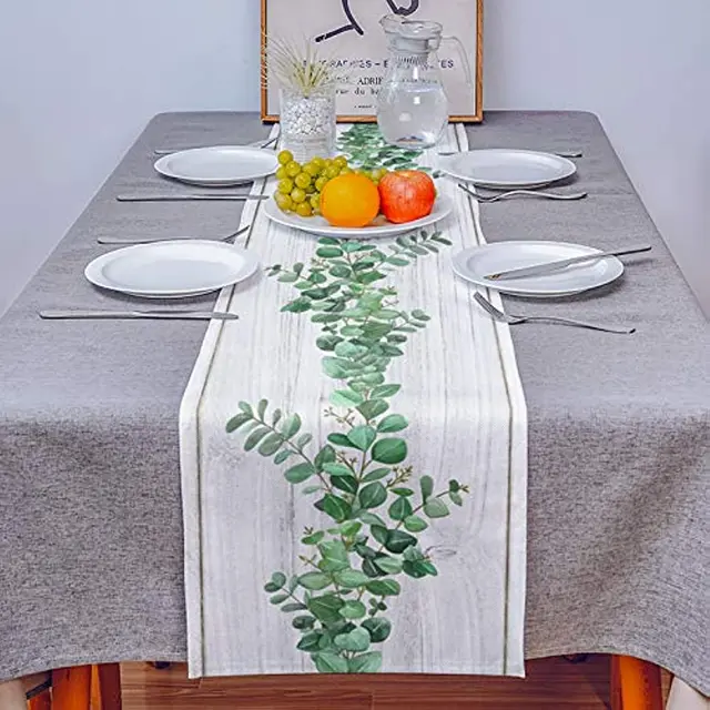 Tavaszi Zöld Virágüzem Fa Gabona Vászon Asztal Futó Esküvői Dekoráció Étkezőasztal Konyhai Party Dekorációhoz - Image 3