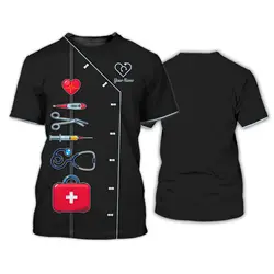 Summer Men's Fashion Creative Doctor Uniform Pattern Hd 3d Printing O Collar Short Sleeve Loose Breathable Street Plus Size Top