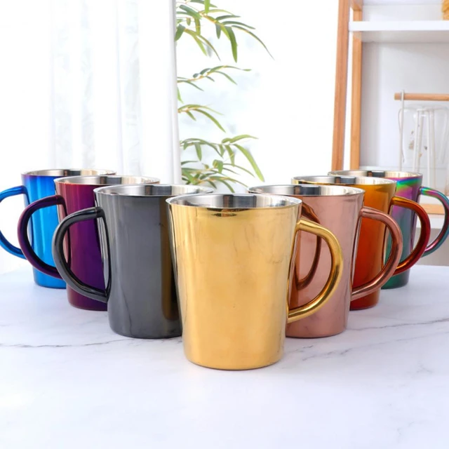 300ml Double-Layer Water Cup Home Dining Drinkware Mugs 304 Stainless Steel  Beer Cup Gold Sliver Coffee Mugs With Handle - AliExpress