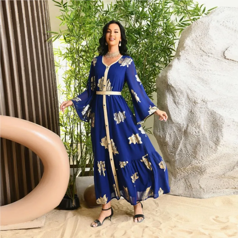 Middle East New Fashion Bronzing Chiffon plus Size Dress Dubai Muslim
