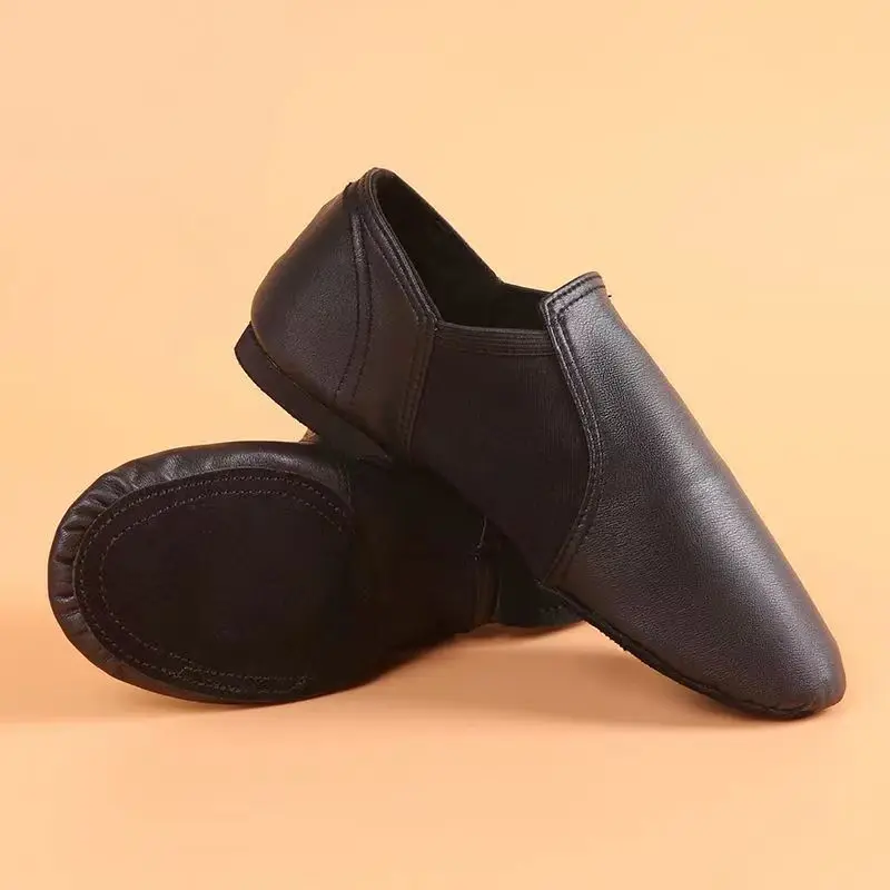 Sapatos Antiderrapantes de Couro Genuíno, Saltos Baixos, Sola Macia, Preto Camelo, Balé Adulto, Jazziness Moderno, Dança Social, Latina, Atacado