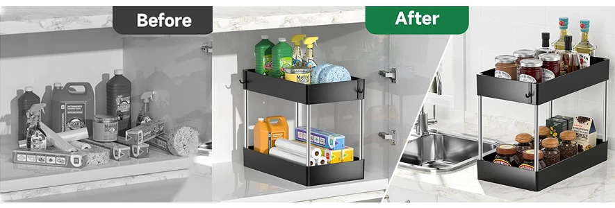 Description Picture 2 of item2 Tier Under Sink Organizer Drawer Organizers Storage Rack Kitchen Organizer Cabinet Organizer Storage Holder Kitchen Spice Rack