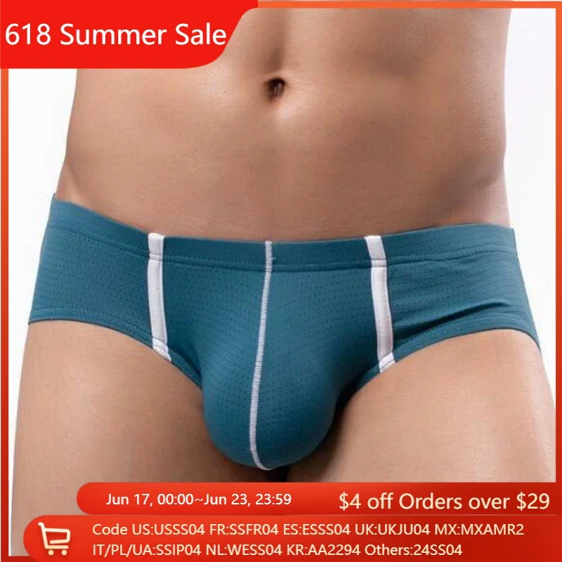 

Mens Underwear Ultra Low-Waisted Panties Sexy Ice Silk Mesh Breathable Briefs Swim Trunks U Convex Pouch Lingerie Underpants